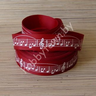 Лента репсовая 2,5см "Нотки" (цв. бордовый) 1м