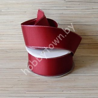 Лента репсовая 40мм (цв. бордовый с люрексом серебро) 1м