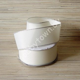 Лента репсовая 40мм (цв. молочный с люрексом серебро) 1м