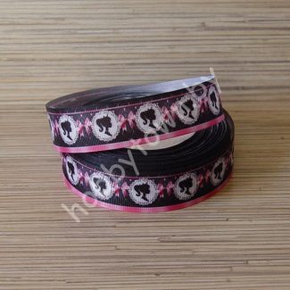 Репсовая лента с рисунком 25 мм "Ученица" (цв. чёрный) 1 метр