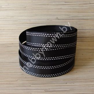 Репсовая лента с рисунком "Двойная строчка" 25 мм (цв.чёрный) 1 метр