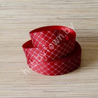 Репсовая лента с рисунком "Ромб" 25 мм (цв.бордовый) 1 метр