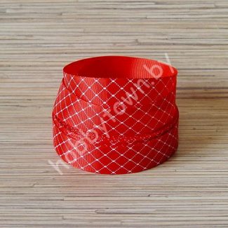 Репсовая лента с рисунком "Ромб" 25 мм (цв.красный) 1 метр