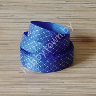 Репсовая лента с рисунком "Ромб" 25 мм (цв.синий) 1 метр