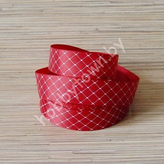 Репсовая лента с рисунком "Ромб" 25 мм (цв.тёмно-красный) 1 метр