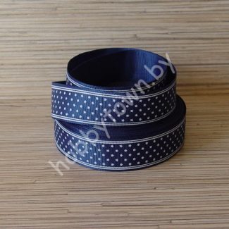 Репсовая лента с рисунком "Звёздочки" 25 мм (цв.синий ) 1 метр