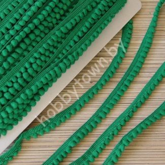 Тесьма с мини-помпонами, шир.10 мм помпон 5 мм (цв.зелёный) 1 м