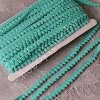 Тесьма с мини-помпонами, шир.10 мм помпон 5 мм (цв.тиффани) 1 м