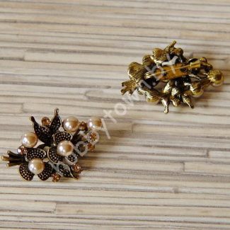 Брошь со стразами металл 35x25 мм (цв.медный) 1шт.