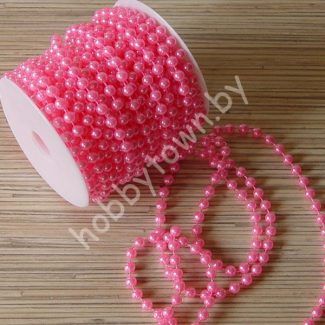 Бусины 6 мм на нитке под жемчуг (цв. розовый) 1 метр