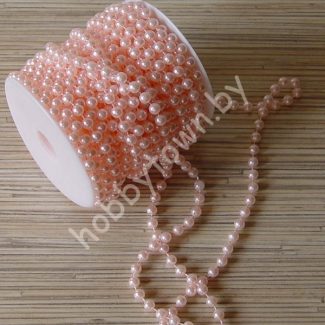 Бусины 6 мм на нитке под жемчуг (цв. св-розовый) 1 метр