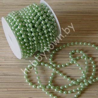 Бусины 6 мм на нитке под жемчуг (цв. св-зелёный) 1 метр