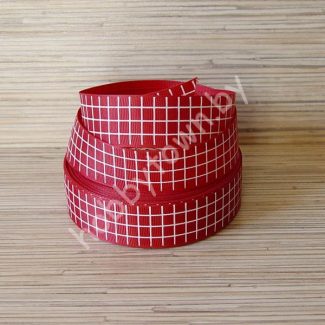 Лента репсовая 25 мм "Клетка" (цв. бордовый с белым) 1м