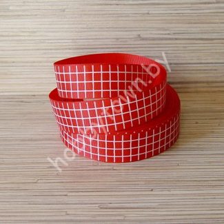 Лента репсовая 25 мм "Клетка" (цв. красный с белым) 1м