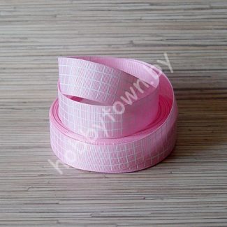 Лента репсовая 25 мм "Клетка" (цв. розовый с белым) 1м