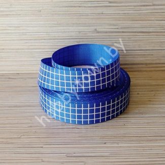 Лента репсовая 25 мм "Клетка" (цв. синий с белым) 1м