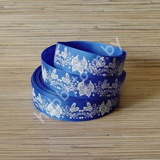 Лента репсовая 25мм "Бабочки" (цв. синий-белый) 1м