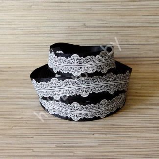 Лента репсовая 25мм "Кружево" (цв. чёрно-белый) 1м