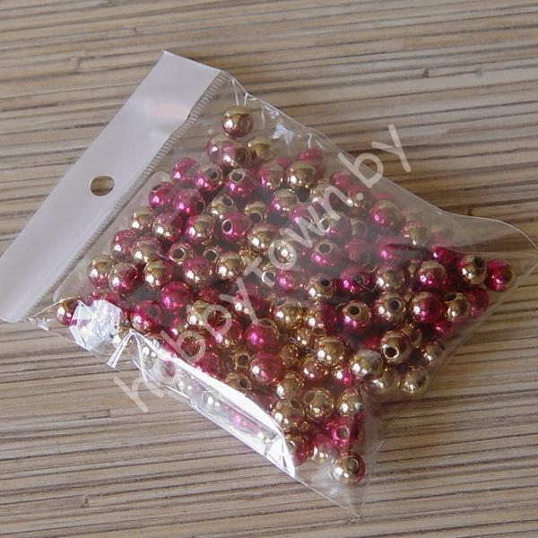 Бусины пластиковые Металлик 8 мм (цв. фуксия/золото) 30 шт.