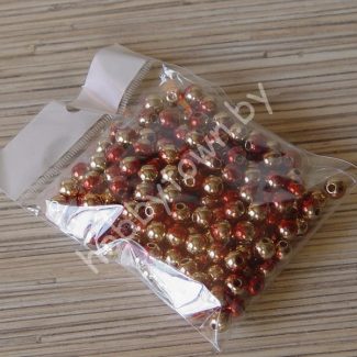 Бусины пластиковые Металлик 8 мм (цв. красный/св-золото) 30 шт.