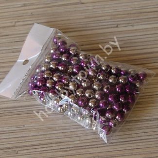 Бусины пластиковые Металлик 8 мм (цв. сиреневый/серебро) 30 шт.