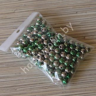 Бусины пластиковые Металлик 8 мм (цв. зелёный/серебро) 30 шт.