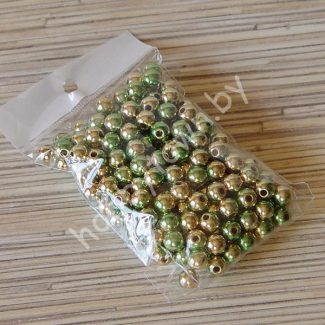 Бусины пластиковые Металлик 8 мм (цв. зелёный/золото) 30 шт.