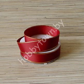 Лента репсовая 25мм (цв. бордовый с люрексом золото) 1м
