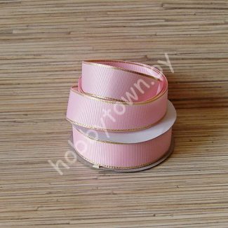 Лента репсовая 25мм (цв. розовый с люрексом золото) остаток 85 см