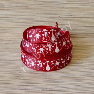 Лента репсовая 2,5см "Кошки" (цв. бордовый с белым) 1м