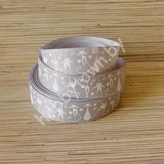 Лента репсовая 2,5см "Кошки" (цв. св-серый с белым) 1м