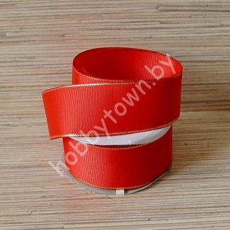 Лента репсовая 40мм (цв. красный с люрексом золото) 1м