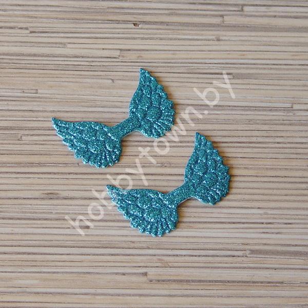 Патч глиттерный Крылья большие 45x30 мм (цв. бирюзовый) 1шт.