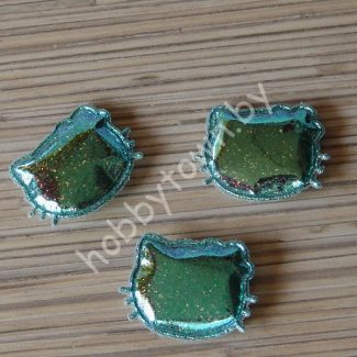 Патч глянец с блестками "Китти" 3x3,5 см (цв. бирюзовый хамелеон) 1шт.