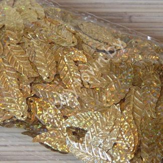 Пайетки фигурные Листик 12х32мм (цв. золото голографик) 5гр.