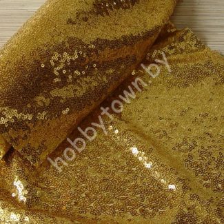 Ткань с пайетками 3мм на сетке 30x25см (цв.золото)
