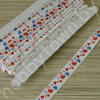 Тесьма эластичная 15 мм "Сердечки" (цв.белый) 1 м