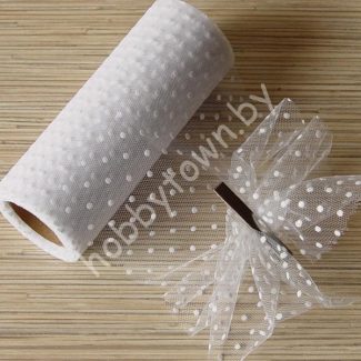 Фатин средней жёсткости в горошек , ширина 15 см (цв.белый) 1 метр