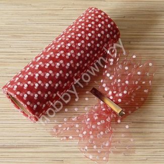 Фатин средней жёсткости в горошек , ширина 15 см (цв.бордовый) 1 метр