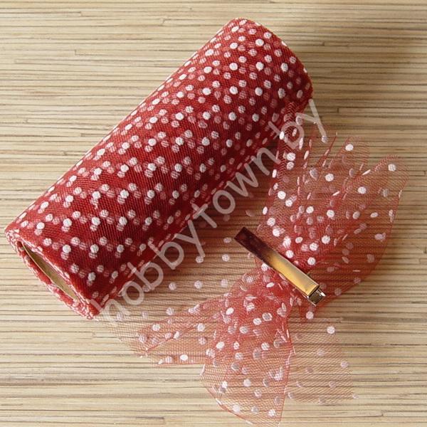 Фатин средней жёсткости в горошек , ширина 15 см (цв.бордовый) 1 метр