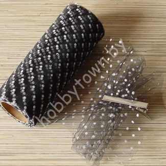 Фатин средней жёсткости в горошек , ширина 15 см (цв.чёрный) 1 метр