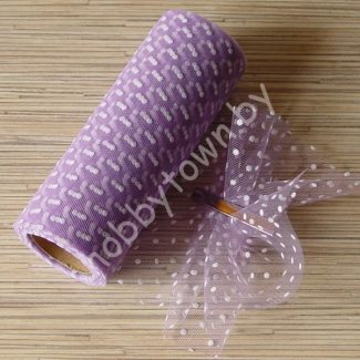 Фатин средней жёсткости в горошек , ширина 15 см (цв.фиолетовый) 1 метр