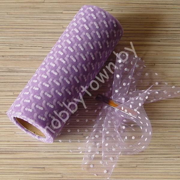 Фатин средней жёсткости в горошек , ширина 15 см (цв.фиолетовый) 1 метр