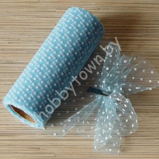 Фатин средней жёсткости в горошек , ширина 15 см (цв.голубой) 1 метр