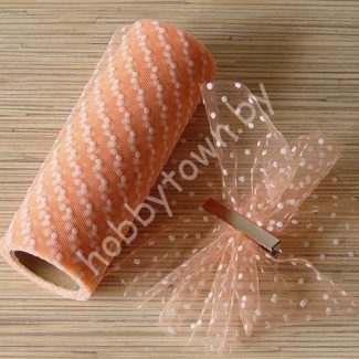 Фатин средней жёсткости в горошек , ширина 15 см (цв.персиковый) 1 метр