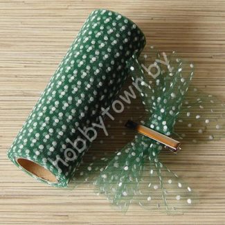 Фатин средней жёсткости в горошек , ширина 15 см (цв.тёмно-зелёный) 1 метр