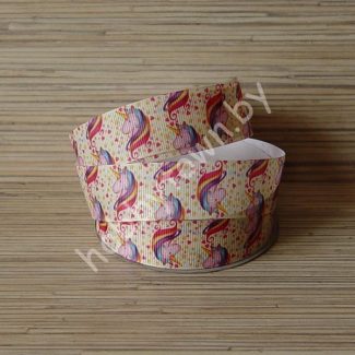 Лента репсовая 2,5 см Единорог (цв. св-жёлтый) 1м