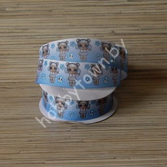 Лента репсовая 2,5 см Куколки (цв. голубой) 1м