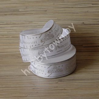 Лента репсовая 2,5 см "Princess" (цв.белый/серебро) 1м