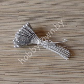 Тычинки с блёстками большие (цв. серебро) 10 шт